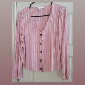 Urban Romantics Pink Strip Long Sleeve Blouse, Button Shirt, Size M